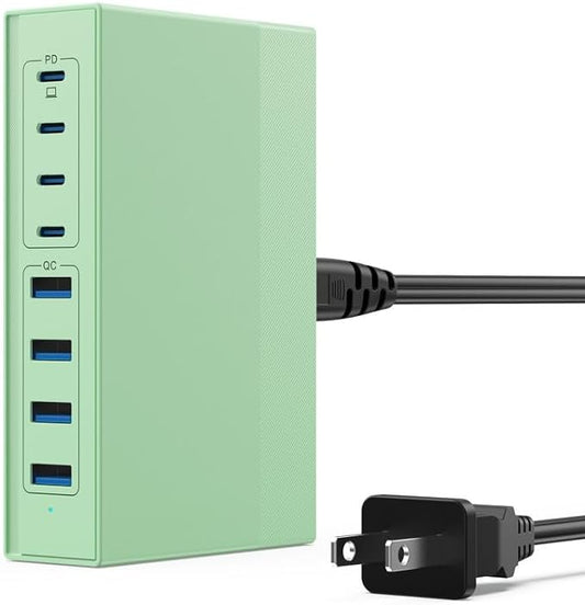 200W USB C Charger Block, 8-in-1 GaN III USB C Charger Fast Charging Station Hub, PD 65W Laptop Charger Adapter Travel Charger, for MacBook Pro/Air/Dell XPS/iPhone 16/15/14/iPad/Galaxy S24 (Green)