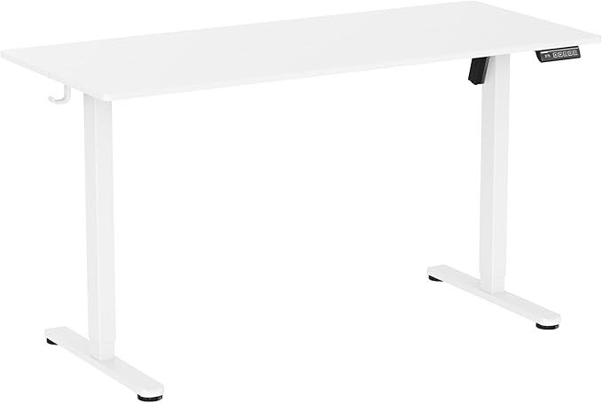 NSY Audio Electric Standing Desk 55x24 Inches - Height Adjustable, Whisper Quiet Motor, Walnut Top & Black Frame for Home Office Gaming, Focused Work, White