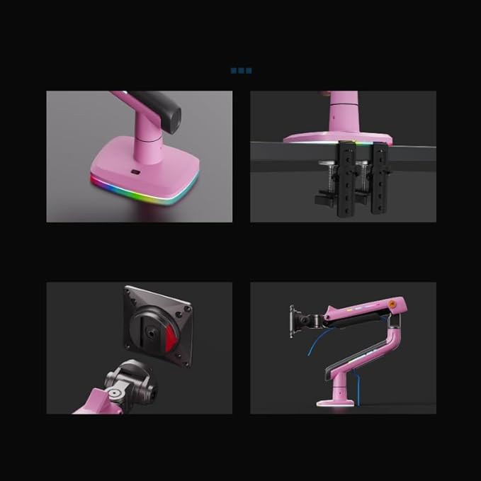 Gaming Monitor Arm for Flat/Ultrawide/Curved Monitors 32 to 60 inch, Heavy Duty Monitor Stand Load up to 20 kg, VESA 75/100 mm Mount (Fantasy Pink)