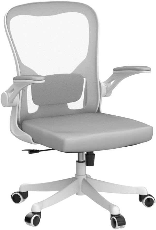 Monhey Office Chair Ergonomic Desk Chair with Lumbar Support&Headrest&Flip-up Arms Height Adjustable Rocking Swivel High Back Computer Chair Warm Taupe Mesh Study Chair (01White+Gray)