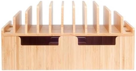 MobileVision Bamboo 10-Port Charging Station & Docking Organizer for Smartphones & Tablets, Family-Sized, for use in Corporate Offices & Classrooms
