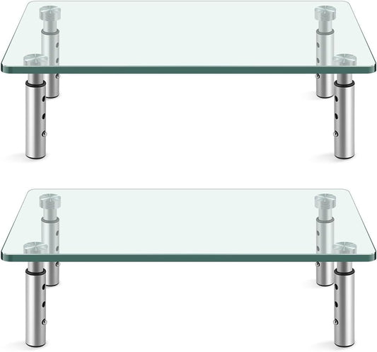 KKTONER GLASS Monitor Stand with Height Adjustable for Home Office 2 Pack Computer Monitor Riser PC Screen Riser for Desk Organzier Laptop