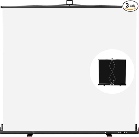 【Wider Style】 RAUBAY 78.7 x 82.7in Large Collapsible White Backdrop Screen Portable Retractable Panel Photo Background with Stand for Video Conference, Photographic Studio, Streaming