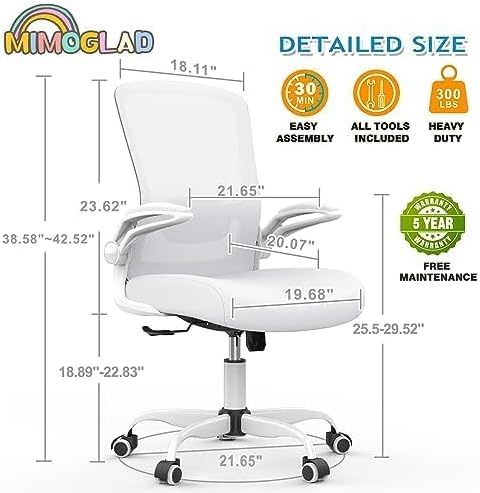 Mimoglad Ergonomic High Back Mesh Office Chair, Adjustable Lumbar Support, Thickened Seat Cushion (Modern, Ivory White)