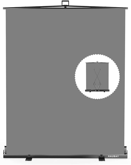 【Easy Set-Up】 RAUBAY 59.8 x 82.7in Collapsible Gray Backdrop Screen Portable Retractable Panel Photo Grey Background with Stand for Video Conference, Photographic Studio, Streaming