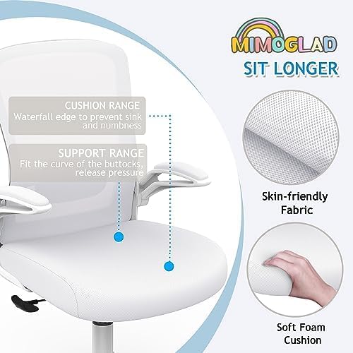 Mimoglad Ergonomic High Back Mesh Office Chair, Adjustable Lumbar Support, Thickened Seat Cushion (Modern, Ivory White)