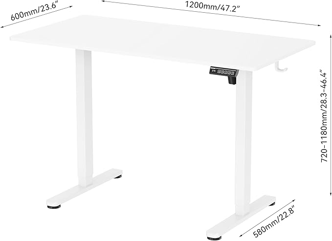 NSY Audio Electric Standing Desk 48x24 Inches - Height Adjustable, Whisper Quiet Motor, White Top & Black Frame for Home Office Gaming, Focused Work, White