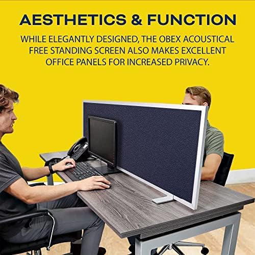 OBEX Acoustical Free Standing Privacy Screen, Cubicle Accessories Desk Privacy Panel, Desk Dividers for Office, Office Furniture Partitions Portable Sound Proof Dividers, 12" x 24", Slate