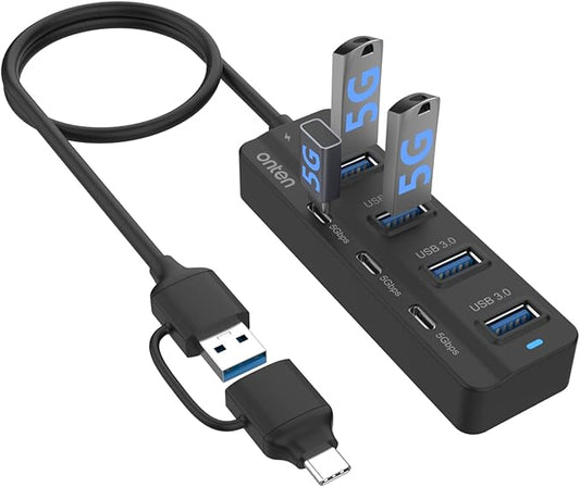 USB C Hub,7 Ports USB3.0 to USB-C HUB with a USB C to USB 3.0 Adapter. 3.2ft Cable 4*USB3.0 Ports,3*USB C Ports forThunderbolt 3/4 MacBook Surface Pro and More USB/USB C Devices