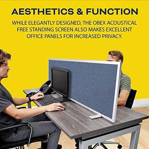 OBEX Acoustical Free Standing Privacy Screen, Cubicle Accessories Desk Privacy Panel, Desk Dividers for Office, Office Furniture Partitions Portable Sound Proof Dividers, 24" x 48", Graphite