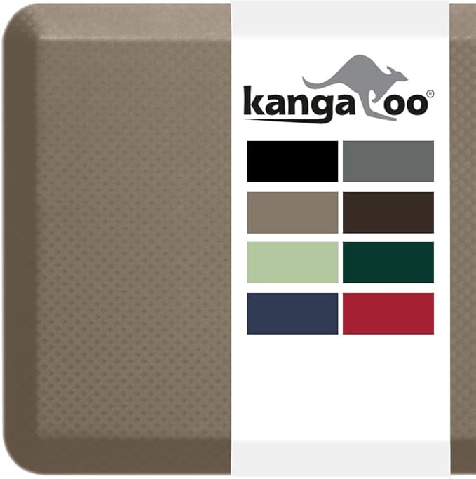 KANGAROO Thick Ergonomic Anti Fatigue Mats for Kitchen Floor, 58x20, Cushioned Standing Office Desk Mat, Waterproof Scratch Resistant Topside, Supportive All Day Comfort Padded Foam Rugs, Beige