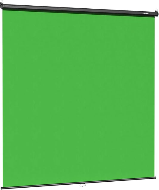 RAUBAY Retractable Pull Down Green Screen - 78.7" x 86.6" Collapsible Wall-Mount Background for Professional Video Production, Chroma Key Backdrop for YouTube, TikTok, Streaming, Video Conferencing