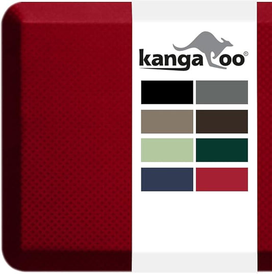 KANGAROO Thick Ergonomic Anti Fatigue Mats for Kitchen Floor, Cushioned Standing Office Desk Mat, Waterproof Scratch Resistant Topside, Supportive All Day Comfort Padded Foam Rugs, 17x24, Red