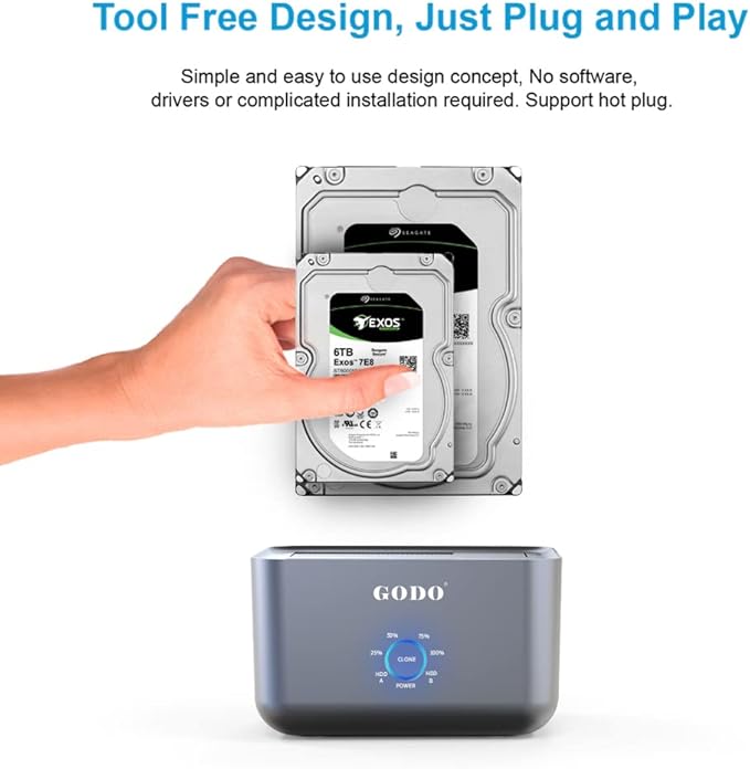 GODO Hard Drive Docking Station to USB 3.0,Dual Bay Hard Drive Dock for SATA 2.5/3.5 inch HDDs/SSDs with LED Indicator,Support Offline Clone/Duplicator