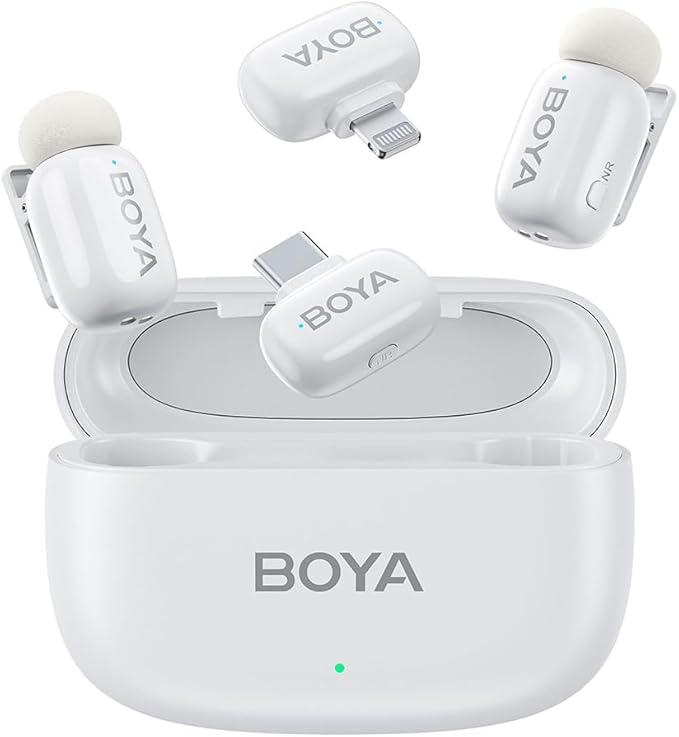 BOYA mini Wireless Microphone for iPhone/Android/PC/Tablets with USB C/Lightning Plug, MFi Certified, Noise Reduction, AI Voice Changer, 30H Battery Life with Charging Case for Video Recording Podcast
