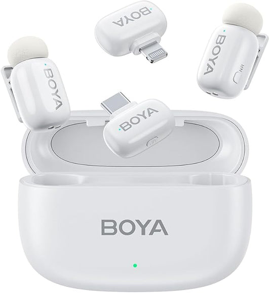 BOYA mini Wireless Microphone for iPhone/Android/PC/Tablets with USB C/Lightning Plug, MFi Certified, Noise Reduction, AI Voice Changer, 30H Battery Life with Charging Case for Video Recording Podcast