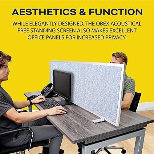 OBEX Acoustical Free Standing Privacy Screen, Cubicle Accessories Desk Privacy Panel, Desk Dividers for Office, Office Furniture Partitions Portable Sound Proof Dividers, 18" x 60", Overcast