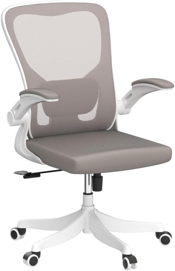 Monhey Office Chair Ergonomic Desk Chair with Lumbar Support&Headrest&Flip-up Arms Height Adjustable Rocking Swivel High Back Computer Chair Warm Taupe Mesh Study Chair (01Khaki)
