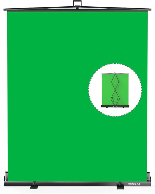 【Easy Set Up】 RAUBAY 59.8 x 82.7in Collapsible Green Screen Backdrop Portable Retractable Chroma Key Panel Photo Background with Stand for Video Conference, Photographic Studio, Streaming