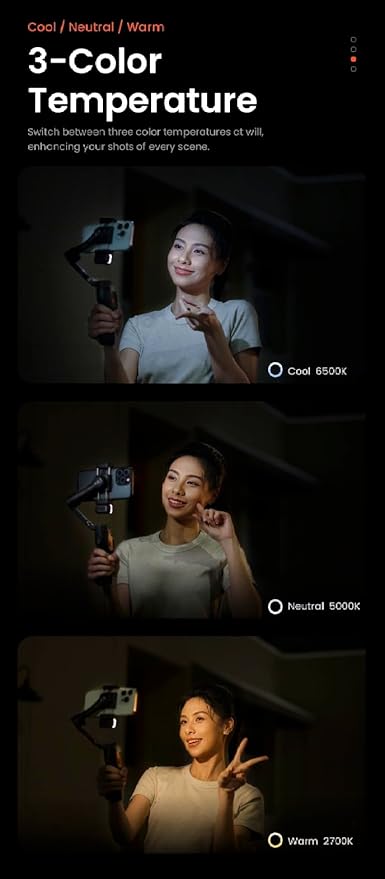 hohem iSteady x3 Gimbal Stabilizer for iPhone, AI Tracker Stabilizer, 3-Axis Smartphone Foldable Gimbal w/3-Color Fill Light, Detachable Remote Control, Built-in Extension Rod Tripod, hohem x3