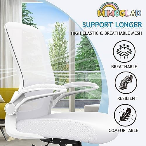Mimoglad Ergonomic High Back Mesh Office Chair, Adjustable Lumbar Support, Thickened Seat Cushion (Modern, Ivory White)