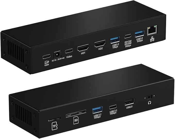 Laptop Docking Station, 15-in-1 USBC Docking Station, Triple Display with 2 x 4K HDMI and 1 x USB-C Video Port, 100W Charging for Laptop, 10 Gbps USB-C and 5 Gbps USB-A Data, Ethernet, SD