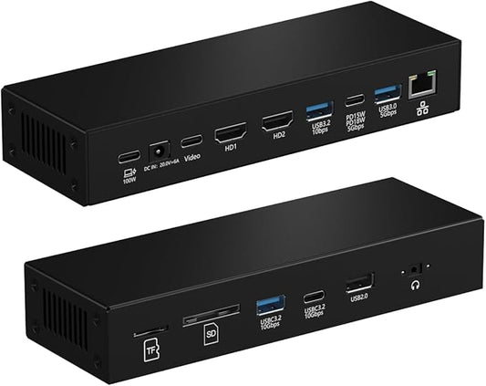 Laptop Docking Station, 15-in-1 USBC Docking Station, Triple Display with 2 x 4K HDMI and 1 x USB-C Video Port, 100W Charging for Laptop, 10 Gbps USB-C and 5 Gbps USB-A Data, Ethernet, SD