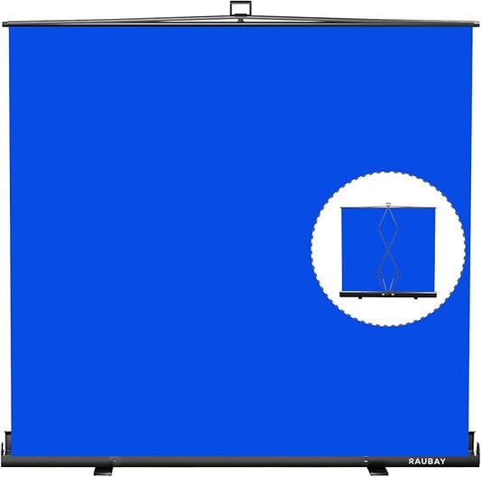 【Wider Style】 RAUBAY 78.7 x 82.7in Large Collapsible Blue Screen Backdrop Portable Retractable Chroma Key Panel Photo Background with Stand for Video Conference, Photographic Studio, Streaming