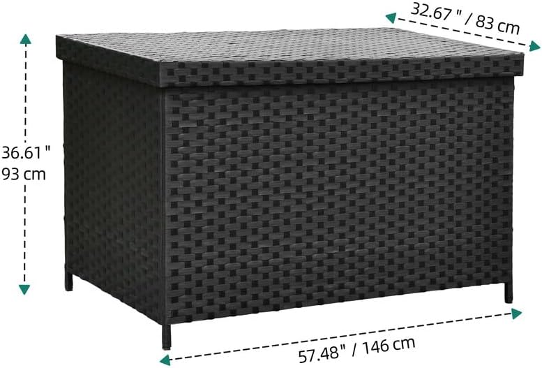 YITAHOME 230 Gallon Wicker Deck Box, XXL All-Weather Outdoor Storage Box, Rattan Storage Bin for Patio Furniture, Outdoor Cushions, Pool Storage and Garden Tools - Black
