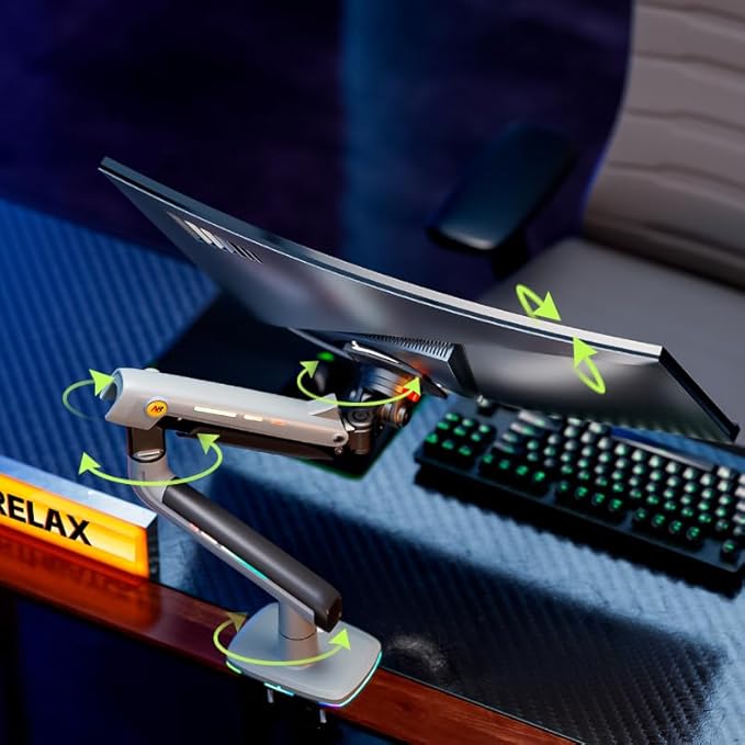 Gaming Monitor Arm for Flat/Ultrawide/Curved Monitors 32 to 60 inch, Heavy Duty Monitor Stand Load up to 20 kg, VESA 75/100 mm Mount (Lake Blue)