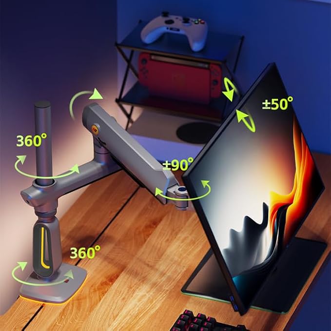 Gaming Monitor Arm for Flat/Ultrawide/Curved Monitors 32 to 60 inch, Heavy Duty Monitor Stand Load up to 20 kg, VESA 75/100 mm Mount G80 (Grey Black)