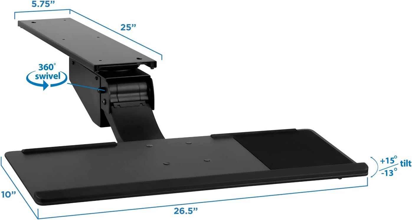 Mount-It! Sit Stand Keyboard Tray, Height Adjustable Under Desk Keyboard and Mouse Drawer, Full Motion Standing Design with 13.4 Inches of Vertical Adjustment, 26.5 in Wide Platform