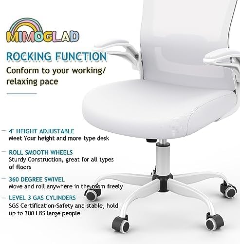 Mimoglad Ergonomic High Back Mesh Office Chair, Adjustable Lumbar Support, Thickened Seat Cushion (Modern, Ivory White)