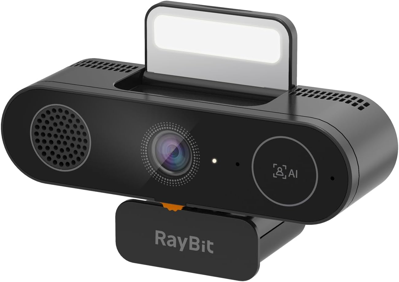 5-in-1 Design 4K Webcam with Speaker and Microphone, Built-in Light, Privacy Cover, AI Auto-Framing Cam, Computer USB C Web Camera for PC, Desktop, Laptop, Mac, Streaming, Video Conference