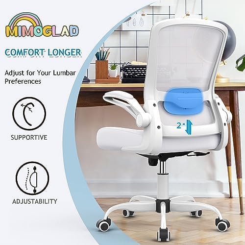 Mimoglad Ergonomic High Back Mesh Office Chair, Adjustable Lumbar Support, Thickened Seat Cushion (Modern, Ivory White)