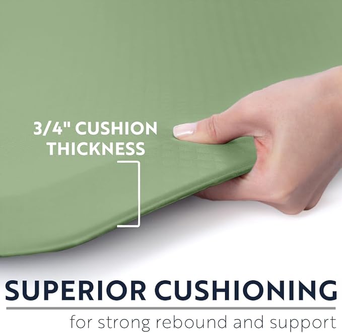KANGAROO Thick Ergonomic Anti Fatigue Mats for Kitchen Floor, 39x20, Cushioned Standing Office Desk Mat, Waterproof Scratch Resistant Topside, Supportive All Day Comfort Padded Foam Rugs, Sage Green
