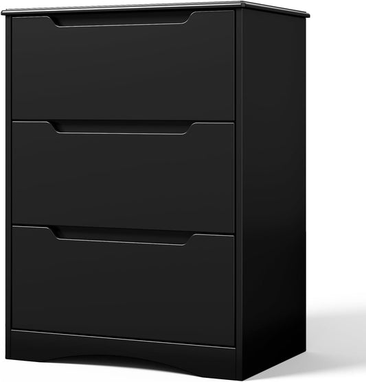 Gizoon 3 Drawer Chest, Chest of Drawers for Bedroom, Storage Organizer with Large Storage Space,Anti-Tip Device and Recessed Handles, Black