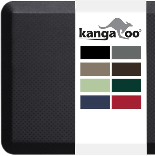 KANGAROO Thick Ergonomic Anti Fatigue Mats for Kitchen Floor, 58x20, Cushioned Standing Office Desk Mat, Waterproof Scratch Resistant Topside, Supportive All Day Comfort Padded Foam Rugs, Black