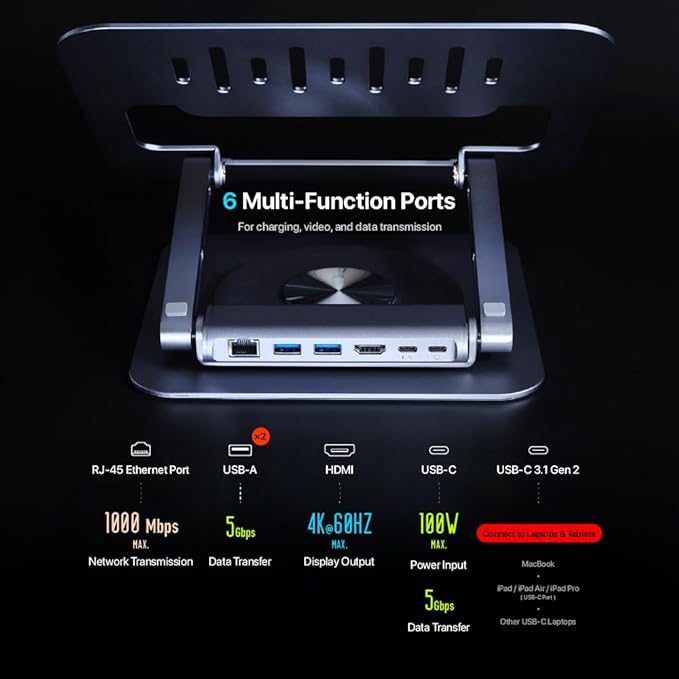 ADAM elements USB-C Stand Pro/Laptop Docking Station – Hub Stand Pro 6in1 Multiport Stand Hub for M2/M1 Mac, iPad & Laptop Series