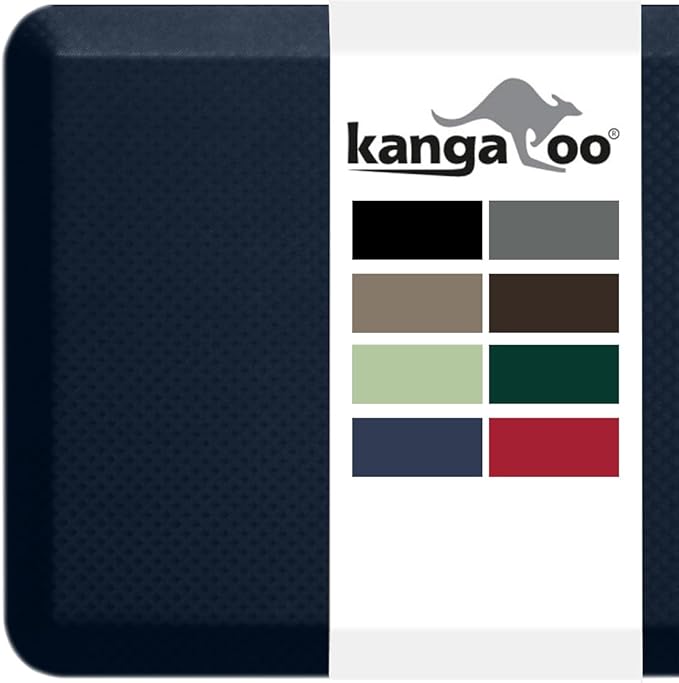 KANGAROO Thick Ergonomic Anti Fatigue Mats for Kitchen Floor, 48x20, Cushioned Standing Office Desk Mat, Waterproof Scratch Resistant Topside, Supportive All Day Comfort Padded Foam Rugs, Navy