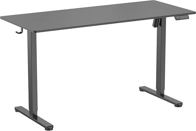 NSY Audio Electric Standing Desk 55x24 Inches - Height Adjustable, Whisper Quiet Motor, Walnut Top & Black Frame for Home Office Gaming, Focused Work, Black