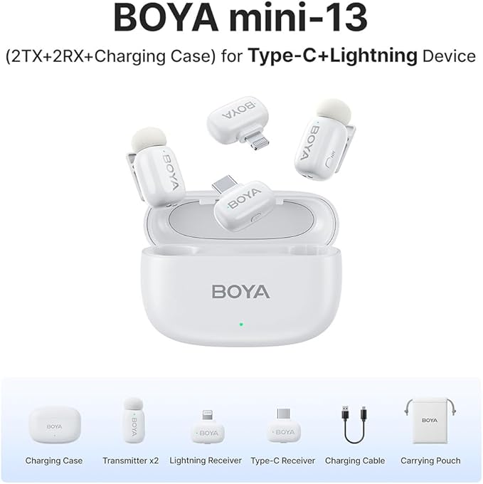 BOYA mini Wireless Microphone for iPhone/Android/PC/Tablets with USB C/Lightning Plug, MFi Certified, Noise Reduction, AI Voice Changer, 30H Battery Life with Charging Case for Video Recording Podcast
