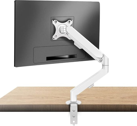 White Single Monitor Arm Mount 17 to 34 inch Articulating Gas Spring Arm 4.4 to 19.8lbs Adjustable Vesa 100 * 100mm Desk Stand with Clamp and Grommet LCD Computer Brachet M5W