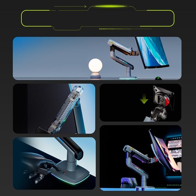 Gaming Monitor Arm for Flat/Ultrawide/Curved Monitors 32 to 60 inch, Heavy Duty Monitor Stand Load up to 20 kg, VESA 75/100 mm Mount (Lake Blue)