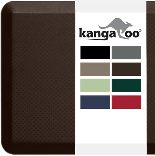 KANGAROO Thick Ergonomic Anti Fatigue Mats for Kitchen Floor, 70x24 Runner, Cushioned Standing Office Desk Mat, Waterproof Scratch Resistant Topside, Supportive All Day Comfort Padded Foam Rugs, Brown
