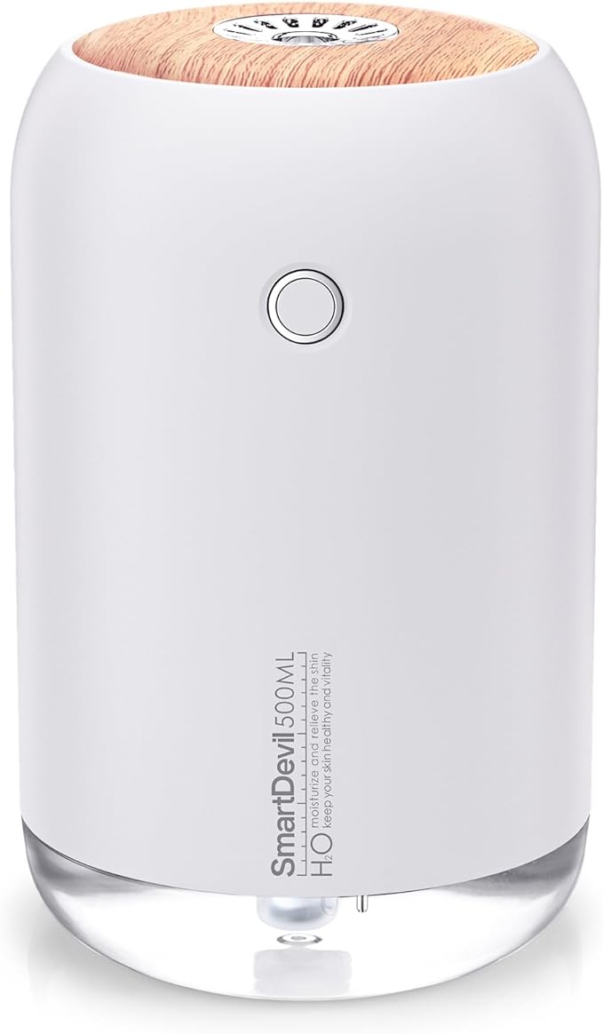 SmartDevil Small Humidifier, 500ml Mini Desk Humidifier, for Bedroom, Office, Travel, Plants, with Night Light, Auto Shut-Off, Super Quiet, White
