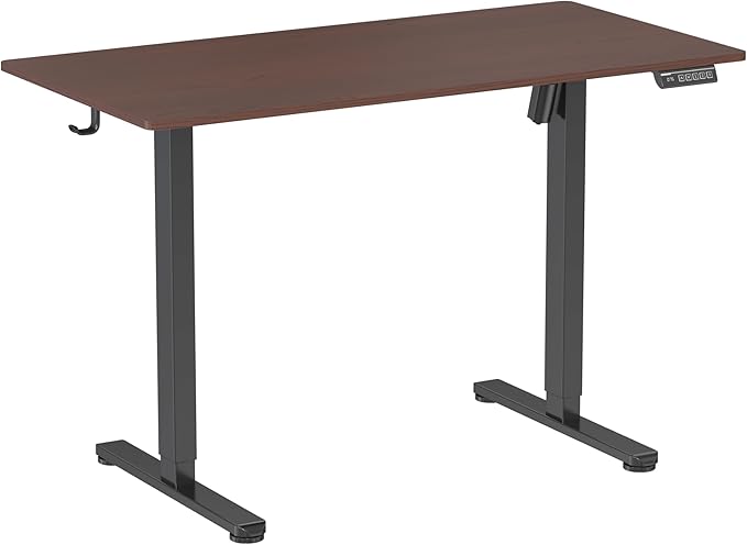 NSY Audio Electric Standing Desk 48x24 Inches - Height Adjustable, Whisper Quiet Motor, Walnut Top & Black Frame for Home Office Gaming, Focused Work, Walnut Brown