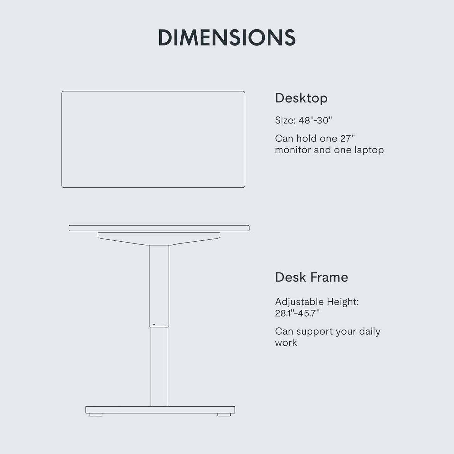 FLEXISPOT EN1 Whole-Piece Standing Desk - 48 x 30 Inches, Electric Height Adjustable, Heavy Duty Steel Frame with Automatic Smart Keypad (Black Frame + White Top, 2 Packages)