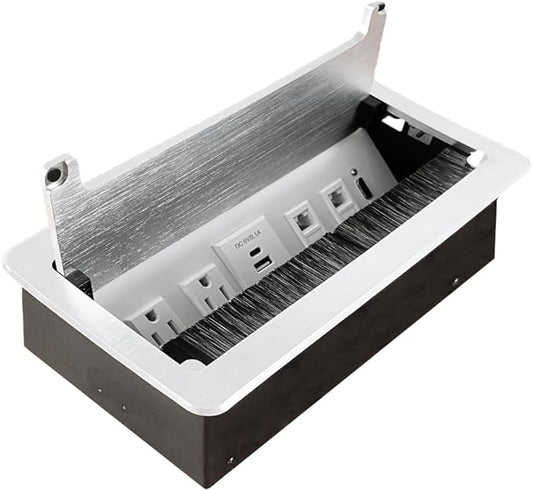 ZESHAN Conference Table Power hub Conference Table connectivity Box with 45 Degree Angle Convenient Plug-in Socket, Power Fully Enclosed Bottom Box Power Socket, USB, Type C, HDMI, RJ45, Silver