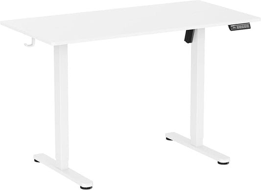NSY Audio Electric Standing Desk 48x24 Inches - Height Adjustable, Whisper Quiet Motor, White Top & Black Frame for Home Office Gaming, Focused Work, White
